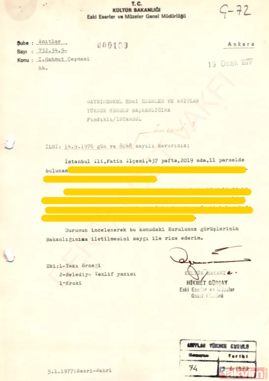 I.MAHMUD ÇEŞMESİ'NİN TARİHÇESİ TARİH: 1966 İstanbul Belediyesi'nin 1965 yılında ada içinde kalan çeşme kalıntılarının yol cephesine taşınması için Anıtlar...
