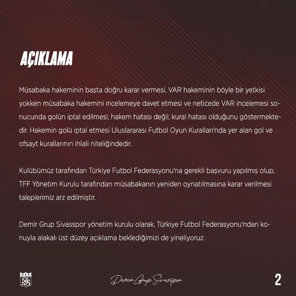 son-dakika-sivasspordan-tffye-galatasaray-basvurusu-1672659246651.jpeg SON DAKİKA | Sivasspor'dan TFF'ye Galatasaray başvurusu! Erkan Özdamar'ın ofsayt kararı sonrası maç tekrarı için harekete geçtiler-3