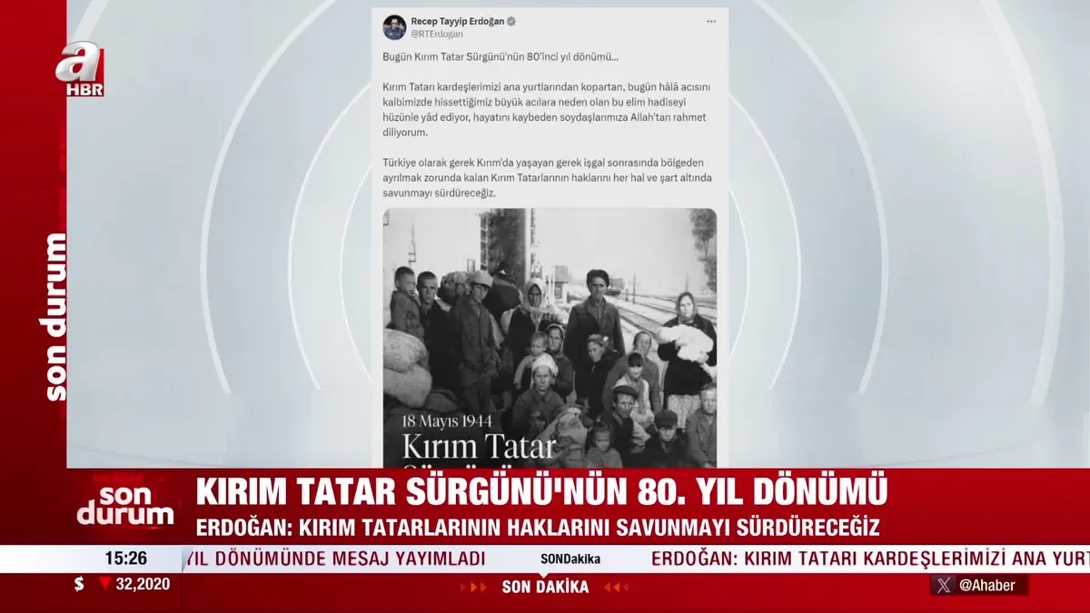Başkan Erdoğan'dan Kırım Tatar Sürgünü'nün 80'inci yıl dönümünde anlamlı mesaj!