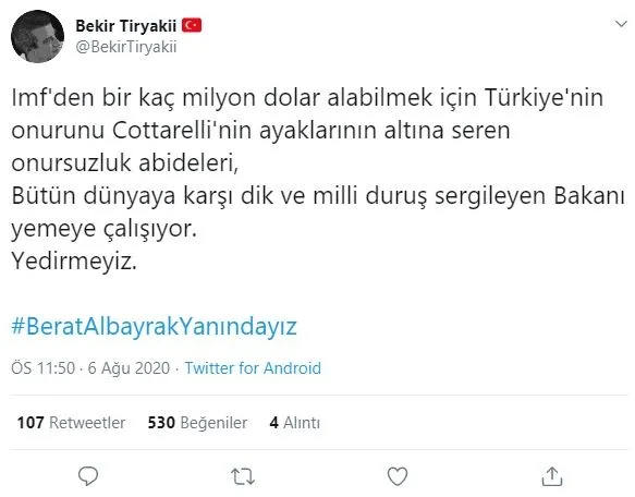 Bir kez daha hedef aldılar... #BeratAlbayrakınYanındayız etiketi Twitter’da birinci sıraya yükseldi!