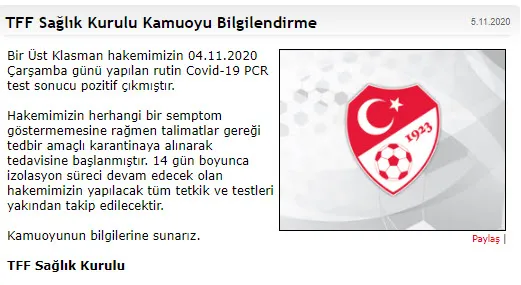 Türkiye Futbol Federasyonu açıkladı: 1 üst klasman hakemin koronavirüs testi pozitif | Son dakika-2