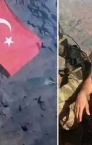 Gara şehidi Burak Coşkun'un PKK elebaşı Murat Karayılan'ın mağarasına Türk bayrağı diktiği ortaya çıktı
