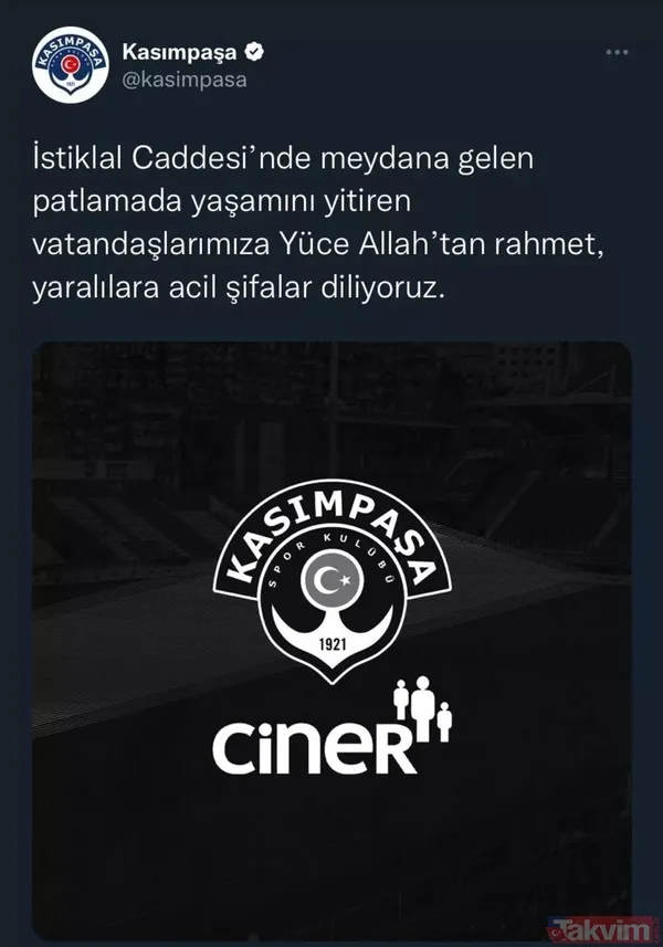 İstiklal Caddesi'nde hain terör saldırısı sonrası Türkiye tek yürek! Spor camiasından geçmiş olsun mesajları... - 13