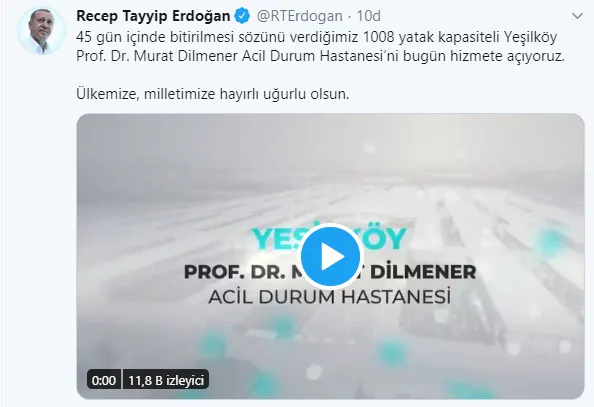 Başkan Erdoğan'dan Prof. Dr. Murat Dilmener Acil Durum Hastanesi paylaşımı!-1