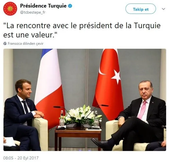 Cumhurbaşkanlığı hesabından Macron'a ince mesaj-1