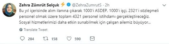 Son dakika... Aile, Çalışma ve Sosyal Hizmetler Bakanı, 4 bin 321 personel istihdamı gerçekleştireceklerini açıkladı!-1