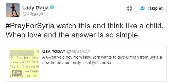 Lady Gaga, Suriye için dua istedi-1
