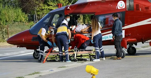 Kayseri’de aracıyla şarampole uçan sürücü ambulans helikopterle kurtarıldı