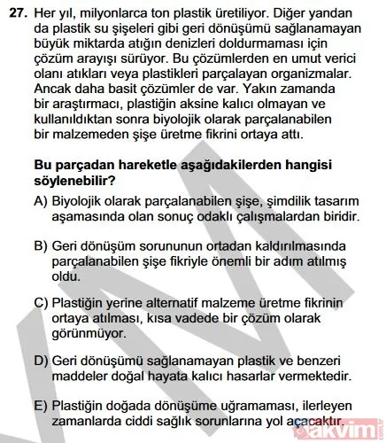 2019 YKS TYT soruları ve cevapları burada! Türkçe, Sosyal Bilimler, Matematik, Fen Bilimleri cevap anahtarı - 29