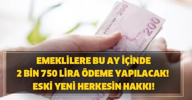 Emeklilere bu ay içinde 2 bin 750 lira ödeme yapılacak! Eski yeni herkesin hakkı!