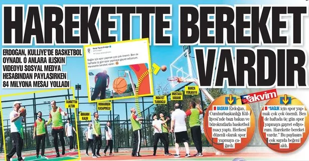 Başkan Erdoğan'dan sağlık için spor çağrısı: Harekette bereket vardır - Takvim
