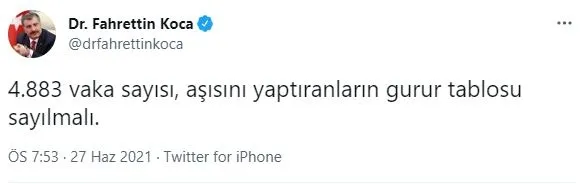 SON DAKİKA: Sağlık Bakanlığı 27 Haziran 2021 koronavirüs vaka ve vefat tablosu paylaştı! Kovid-19 son durum-2