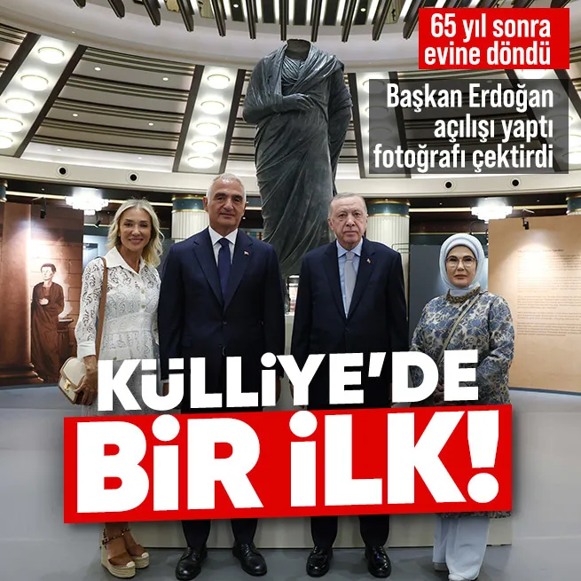 Cumhuriyet tarihinde bir ilk! Başkan Erdoğan açılışı yaptı Marcus Aurelius heykeli ile fotoğraf çektirdi