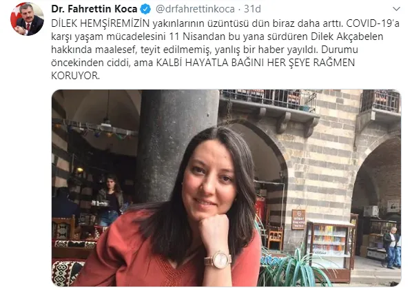 Dilek Hemşire yaşıyor mu? Sağlık Bakanı Fahrettin Koca'dan flaş Dilek Akçabelen açıklaması!-1