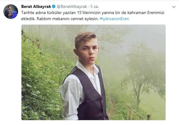 Bakan Albayrak'tan şehit Eren paylaşımı-1
