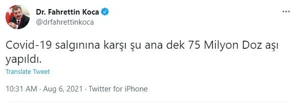 Ülke genelinde uygulanan birinci, ikinci ve üçüncü doz aşı miktarı 75 milyonu geçti! Bakan Koca'dan son dakika açıklaması-2