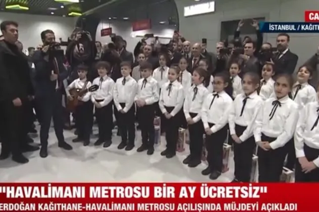 Kağıthane-İstanbul Havalimanı Metrosu açılışında Başkan Erdoğan'a sürpriz! Çocuk korosu ve portresi beğeni topladı