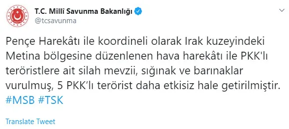 Son dakika: Irak kuzeyine hava harekatı! 5 PKK’lı terörist daha etkisiz hale getirildi-1