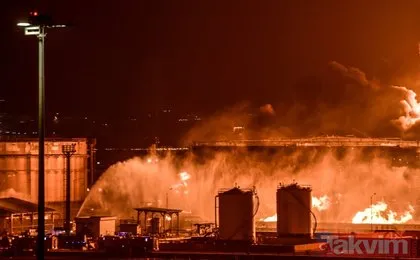 Petrol şirketi Aramco tesislerindeki füzeli saldırının ardından çıkan yangın saatlerdir söndürülemedi!