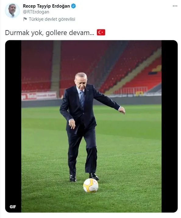 Başkan Erdoğan'dan dikkat çeken paylaşım: Durmak yok, gollere devam - Takvim