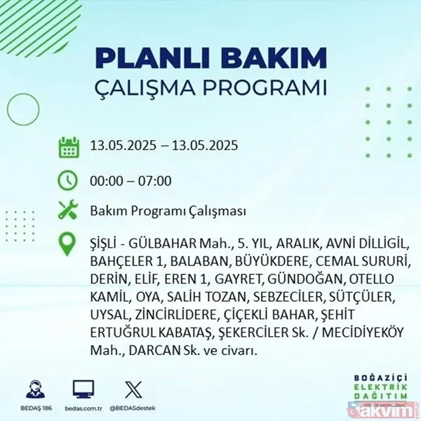 BEDAŞ duyurdu: 13 Mayıs Salı İstanbul'un 24 ilçesinde elektrikler kesilecek - 6