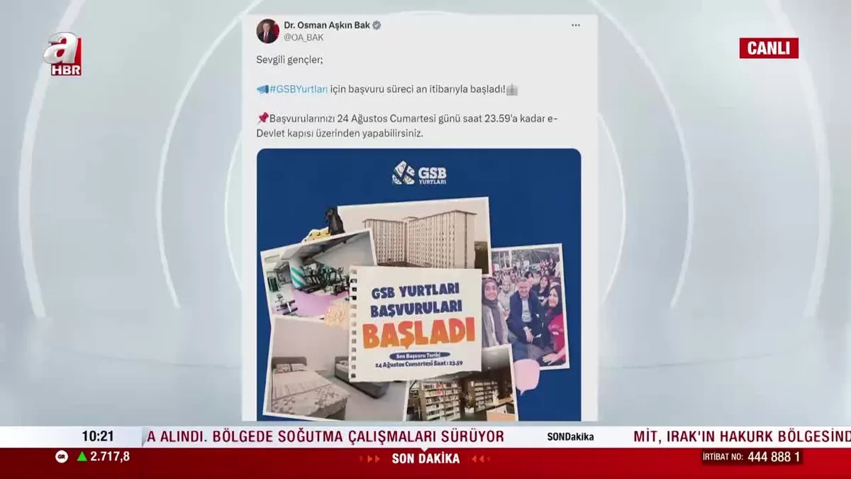 SON DAKİKA! 2024-2025 eğitim öğretim yılı GSB yurt başvuruları başladı