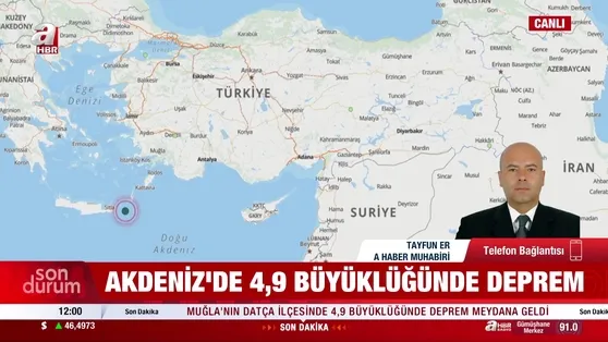 Akdeniz’de 4.9 büyüklüğünde deprem!