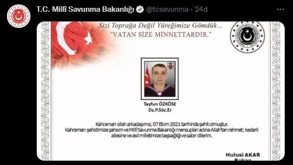 Acı haberi MSB duyurdu: Fırat Kalkanı bölgesinde 1 asker şehit oldu-1