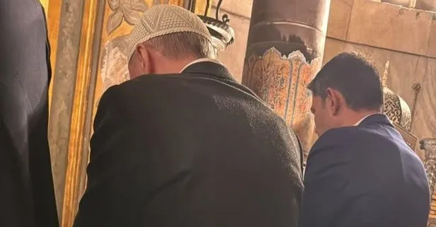 Başkan Recep Tayyip Erdoğan akşam namazını İBB Başkan adayı Murat Kurum ile Ayasofya-i Kebîr Câmii’nde kıldı