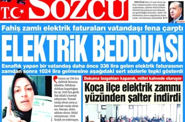 Başkan Erdoğan'ın elektrik faturası indirimi açıklamasına CHP yandaşı Sözcü'den FETÖ tarzı beddua!