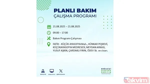 İstanbul'da 23 ilçede elektrik kesintisi! BEDAŞ İLÇE İLÇE listeledi: 21 Ağustos Perşembe günü 8 saat yok - 9