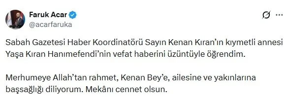 kenan-kiranin-aci-gunu-annesi-yasa-kiran-hayatini-kaybetti-1774190263040.jpeg Gazeteci Kenan Kıran’ın acı günü: Annesi Yaşa Kıran vefat etti | Siyasilerden taziye mesajı geldi-2
