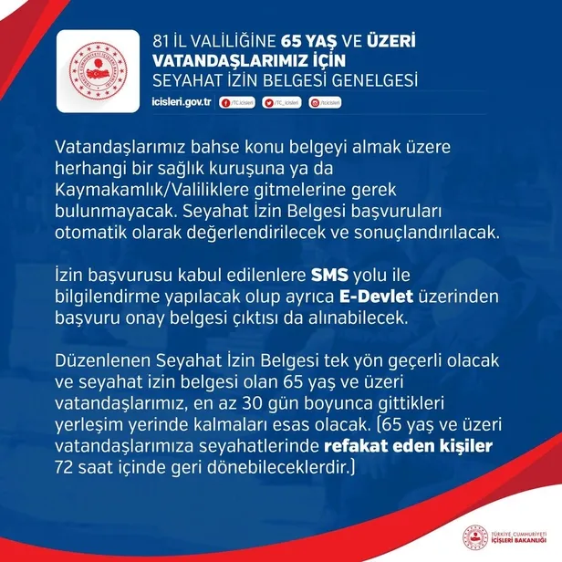 Son dakika: İçişleri Bakanlığından "65 Yaş ve Üzeri Vatandaşlar İçin Seyahat İzin Belgesi" genelgesi-3