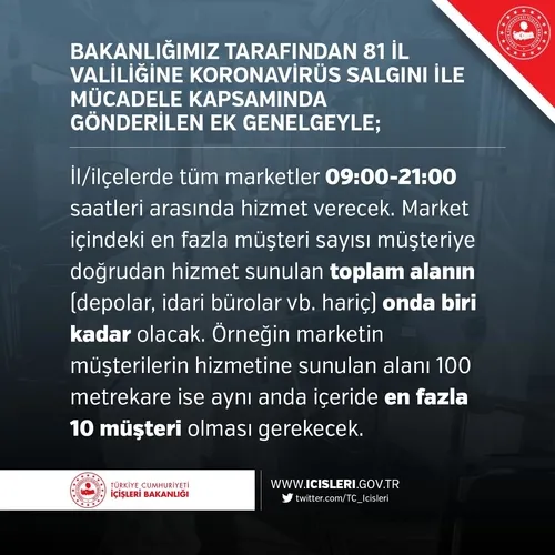 Son dakika: İçişleri Bakanlığından marketlere koronavirüs düzenlemesi: 81 il valiliğine gönderildi-1
