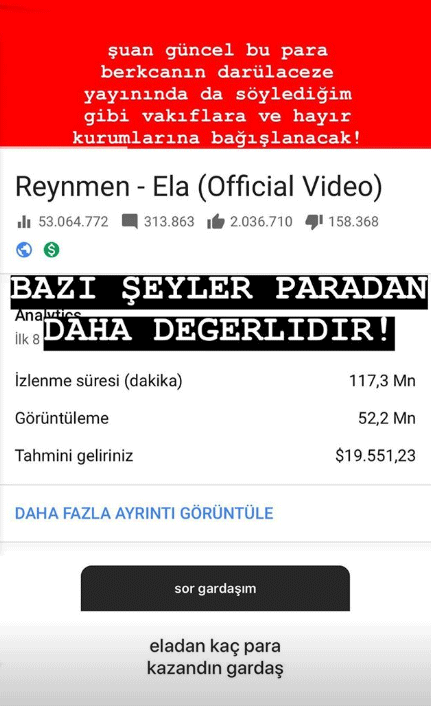 Reynmen Ela şarkısından ne kadar kazandı? Takipçisiyle gelir tablosunu paylaştı...-2