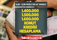 Faiz oranını girerek kredi hesapla! 1 milyon 400 TL, 1 milyon 500 TL, 1 milyon 600 TL konut kredisi 0,89 ve 0.99 faizle 120 ay vade hesaplama!