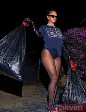Rihanna’dan sosyal medyaya damga vuran pozlar! Lamba taktı, çöp döktü...