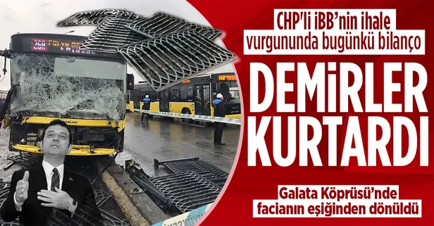 Galata Köprüsü üzerinde İETT otobüsü kaza yaptı! Facianın eşiğinden dönüldü: 1 yolcu ve balık tutan 2 kişi yaralandı
