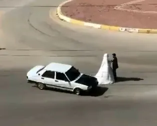 Gelin ile damadın etrafında tehlikeli drift