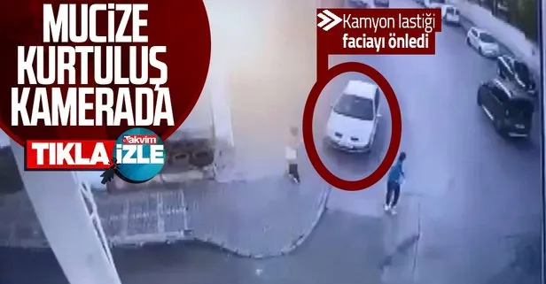 İstanbul’da dehşet anları! Kamyon lastiği faciayı önledi