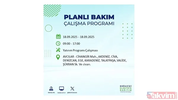 🔴18 Eylül Perşembe Günü Elektrik Kesintisi Yaşanacak İlçeler