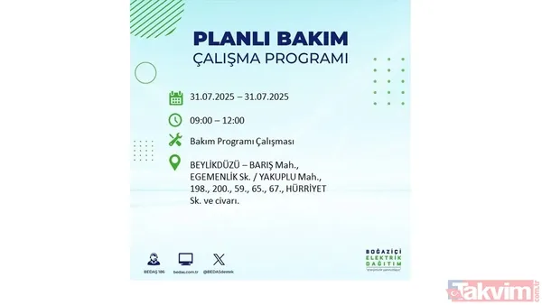 İstanbul'da bugün elektrik kesilecek mi? 31 Temmuz Perşembe elektrik kesintisi yaşanacak ilçeler hangileri? - 21