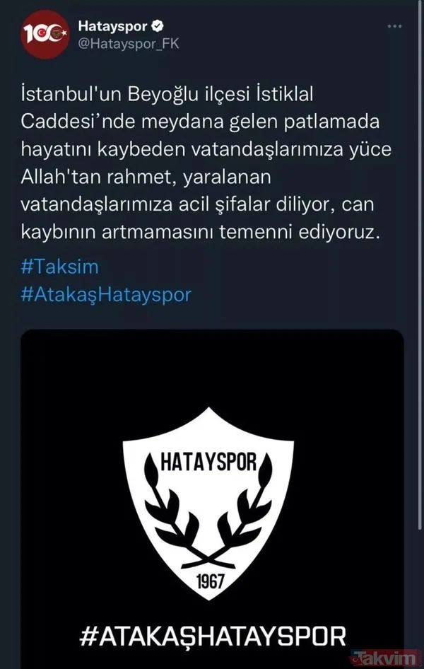 İstiklal Caddesi'nde hain terör saldırısı sonrası Türkiye tek yürek! Spor camiasından geçmiş olsun mesajları... - 16