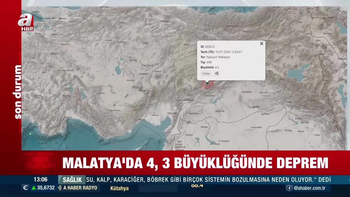 Malatya'da 4,3 büyüklüğünde deprem