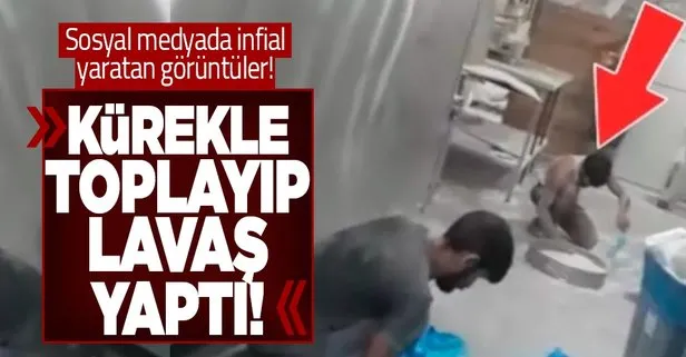 Sosyal medyada infial yaratan görüntüler! Edirne’de fırında yere dökülen unları kürekle toplayıp lavaş yaptı!