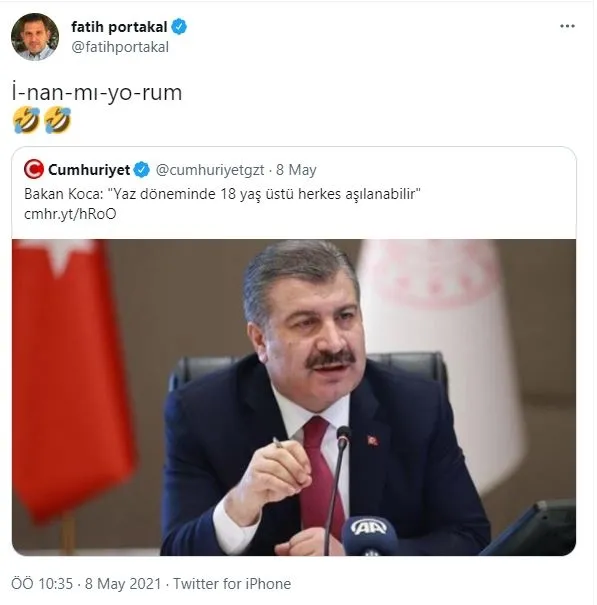 fox-tvnin-eski-sunucu-fatih-portakala-tweet-sildirecek-gelisme-asi-sirasi-18-yas-ve-uzerine-geldi-1624571070065.jpg Sağlık Bakanı Koca'dan Kaftancıoğlu'na '18 yaşa aşı' göndermesi: Yüzü kızarmayacak diyenler umarız sık sık güneşe çıkıyorlar-3