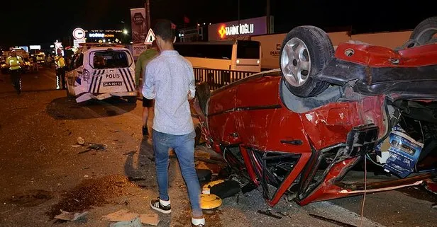 Maltepe’de feci kaza! Önce bariyere sonra polis aracına çarptı: 8 yaralı