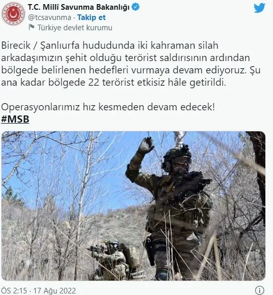 Son dakika: MSB duyurdu! Şehitlerimizin kanı yerde kalmadı: 22 terörist etkisiz hale getirildi-2