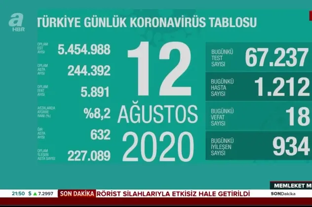 Sağlık Bakanı Fahrettin Koca 12 Ağustos koronavirüs vaka tablosunu açıkladı