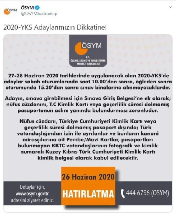 Son dakika: ÖSYM'den YKS'ye girecek öğrencilere flaş uyarı!-1